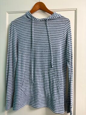 Workshop Republic Clothing Blue & White Striped Hooded Pullover